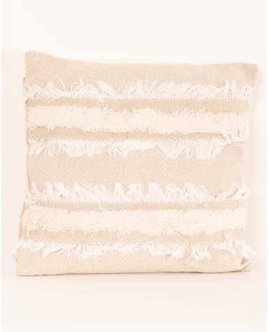 Coussin beige franges