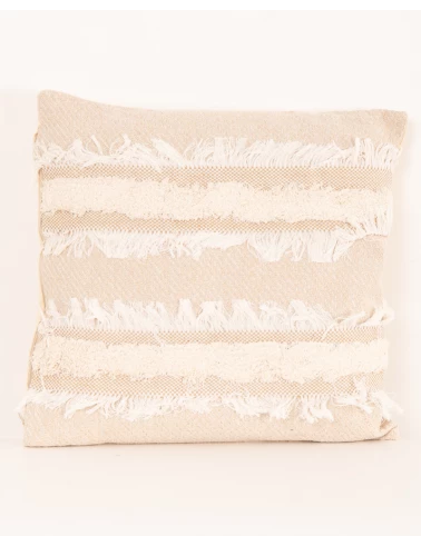 Coussin beige franges