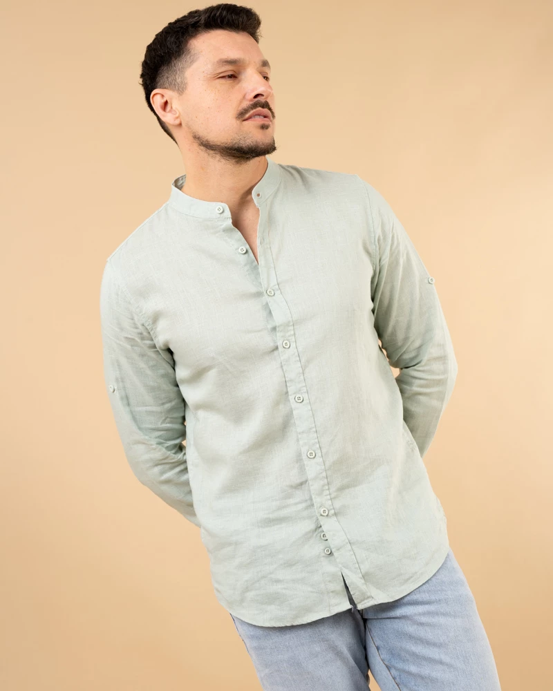 Chemise col mão lin