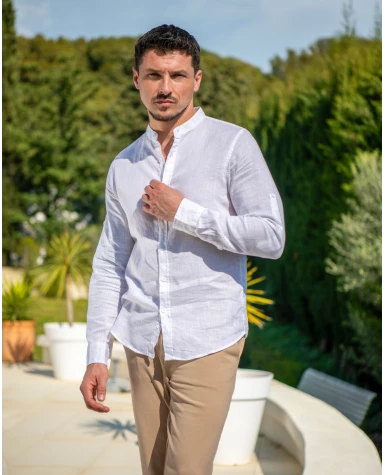 Chemise col mão lin