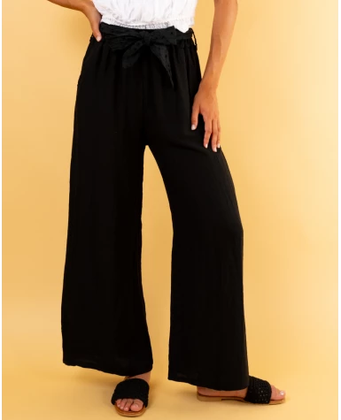 Pantalon ceinture brodée