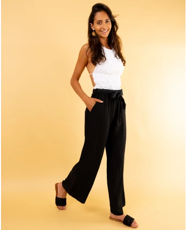Pantalon ceinture brodée