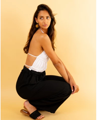 Pantalon ceinture brodée