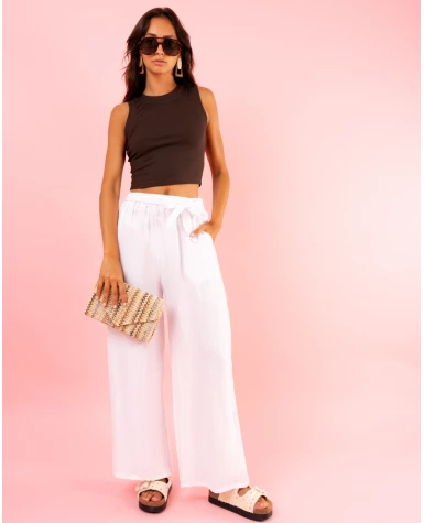 Pantalon ceinture brodée