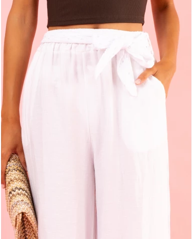 Pantalon ceinture brodée