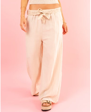 Pantalon ceinture brodée