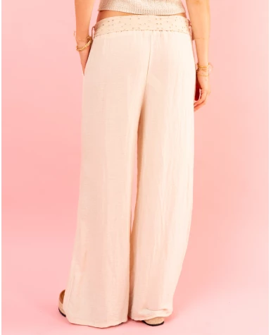 Pantalon ceinture brodée