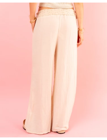Pantalon ceinture brodée