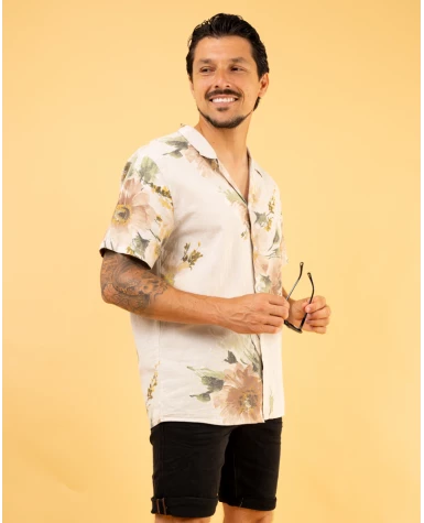 Chemise lin fleurs