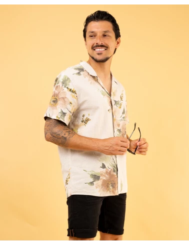 Chemise lin fleurs