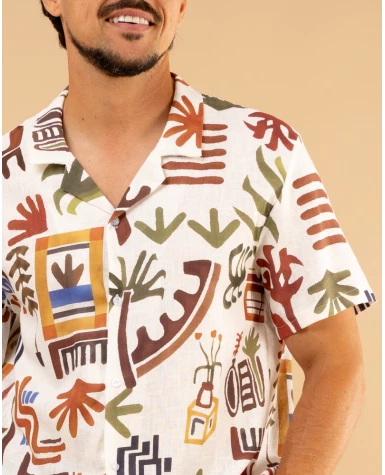 Chemise lin imprimée nature