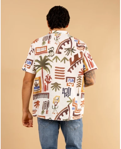 Chemise lin imprimée nature