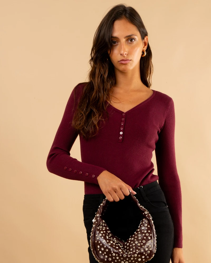 Pull strie boutons