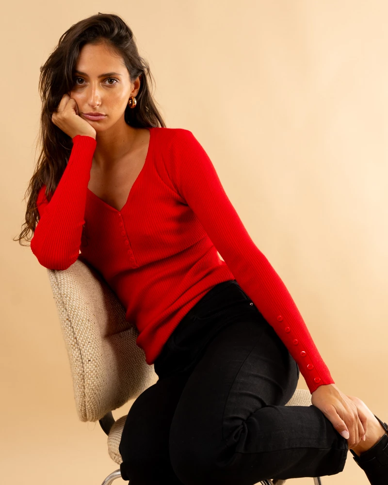 Pull strie boutons