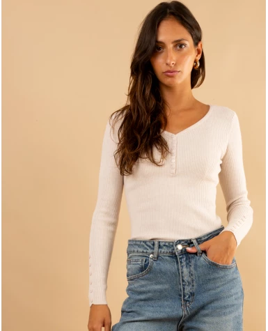 Pull strie boutons