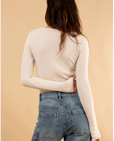 Pull strie boutons
