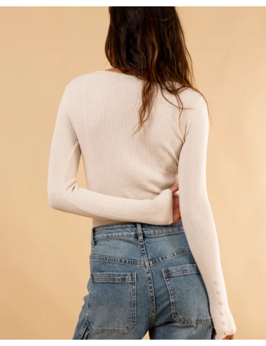 Pull strie boutons