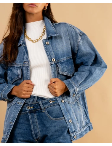 Veste jean oversize poches