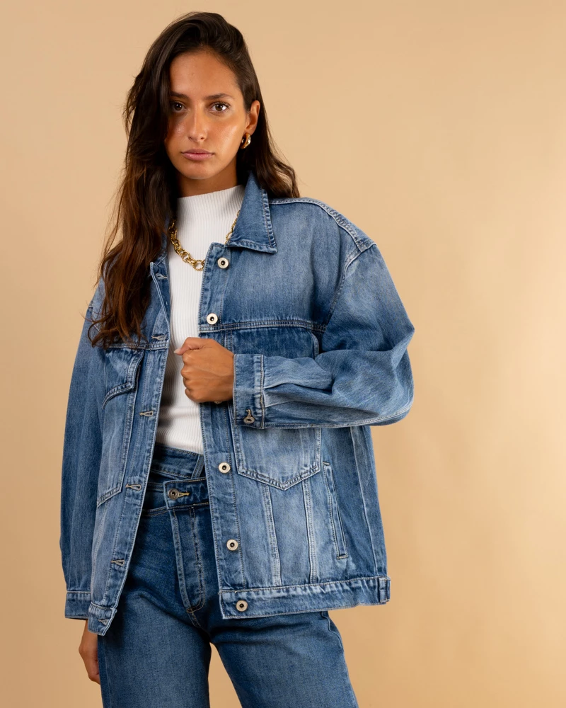 Veste jean oversize poches