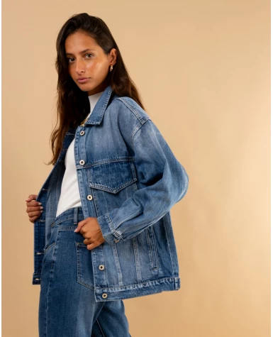 Veste jean oversize poches