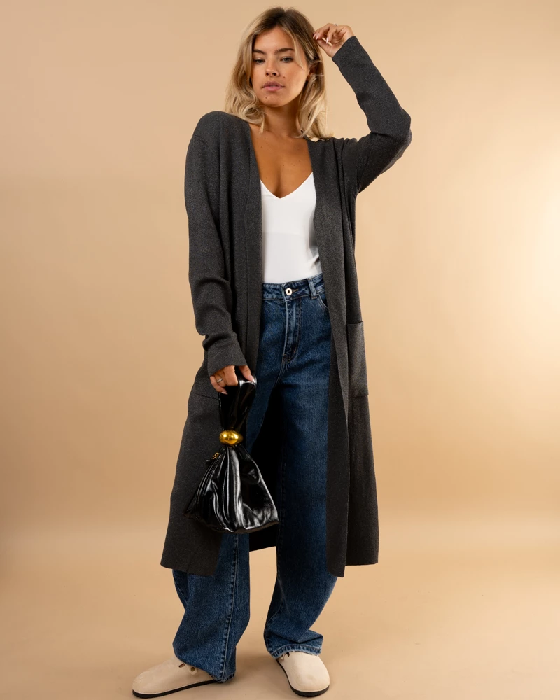 Gilet long poches lurex