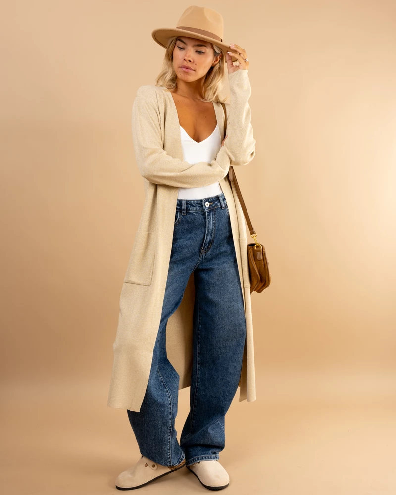 Gilet long poches lurex