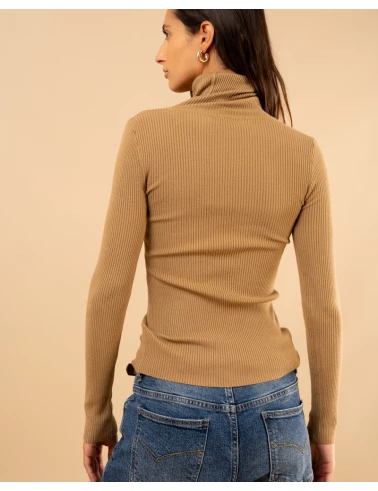 Pull côtelé col roulé