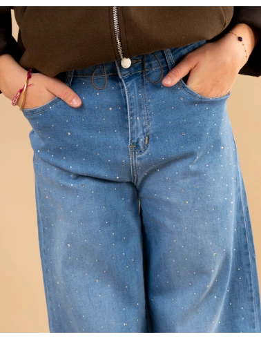 Jean large strass
