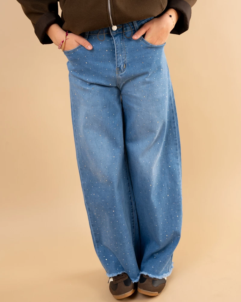 Jean large strass