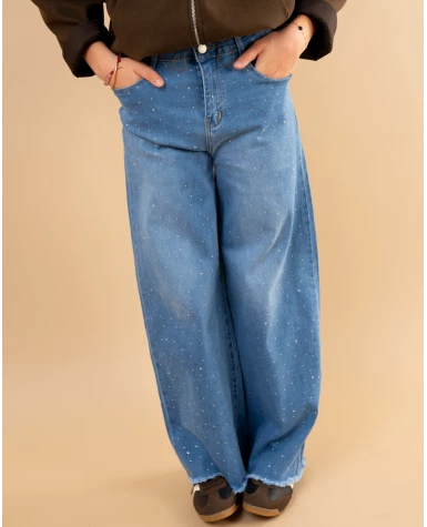 Jean large strass