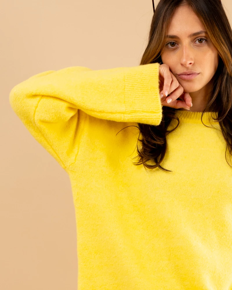 Pull col rond laine