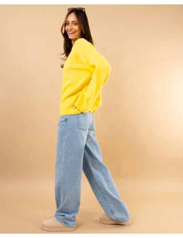 Pull col rond laine
