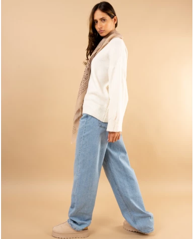 Pull col rond laine