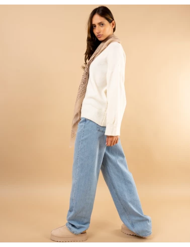 Pull col rond laine