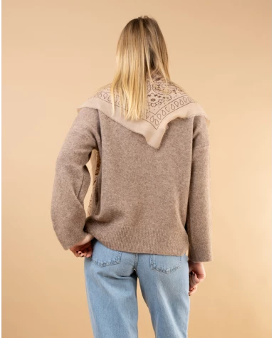 Pull col rond laine
