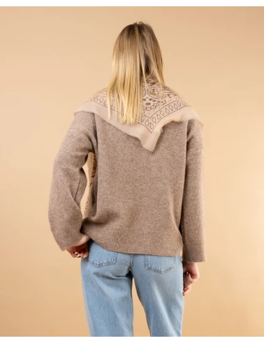 Pull col rond laine