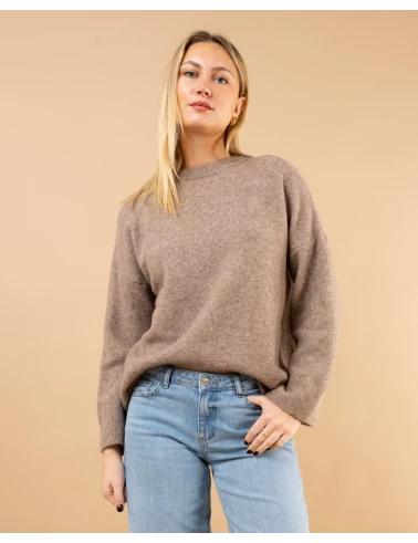 Pull col rond laine