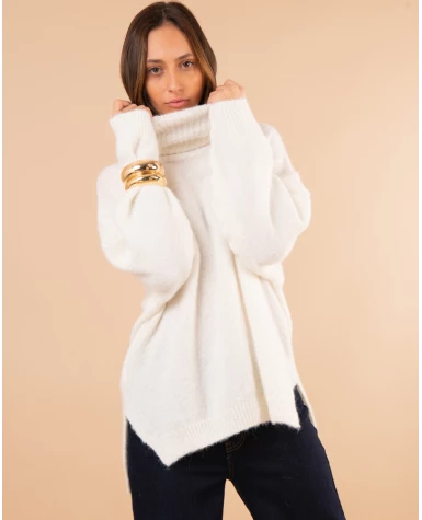 Pull col roulé laine