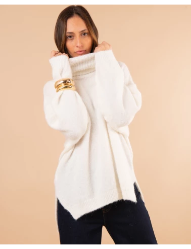 Pull col roulé laine