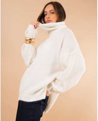 Pull col roulé laine