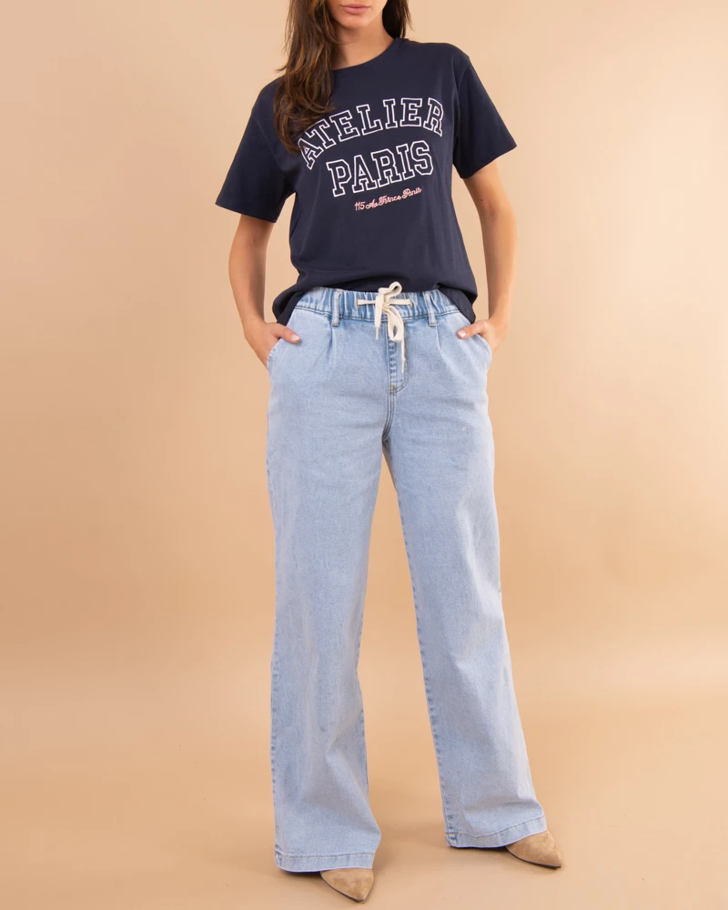 Jean bleu large lacet