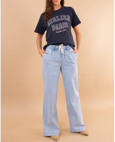 Jean bleu large lacet