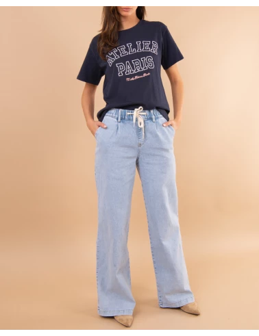 Jean bleu large lacet