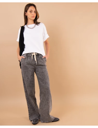 Jean gris large lacet