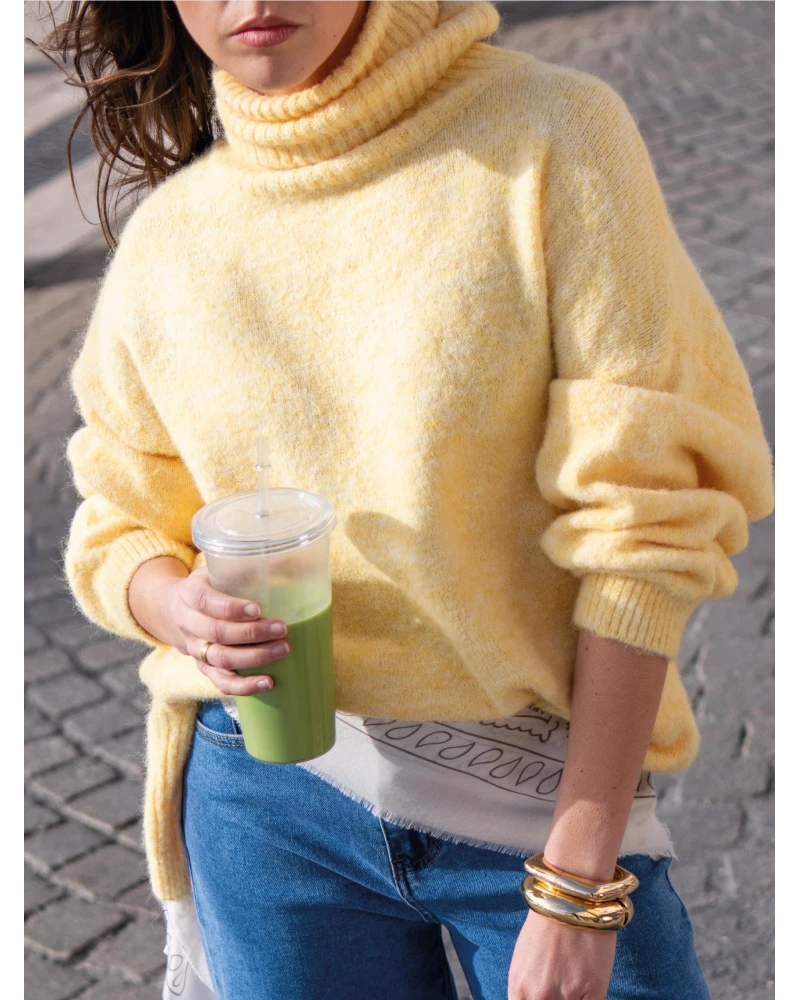 Pull col roulé laine