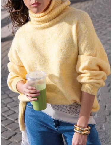 Pull col roulé laine