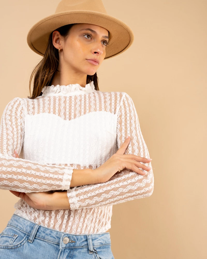 Body dentelle manches longues