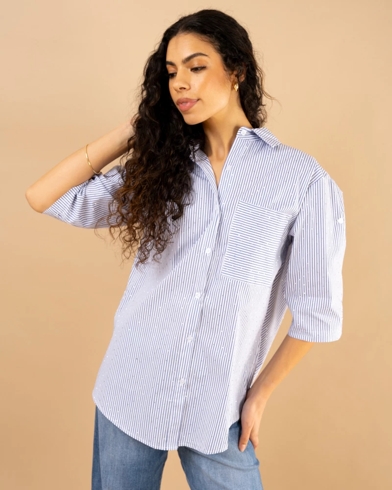 Chemise rayée strass