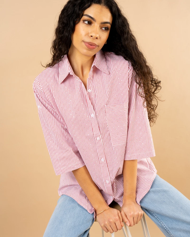 Chemise rayée strass