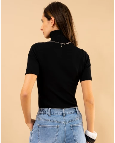Pull col roulé manches courtes